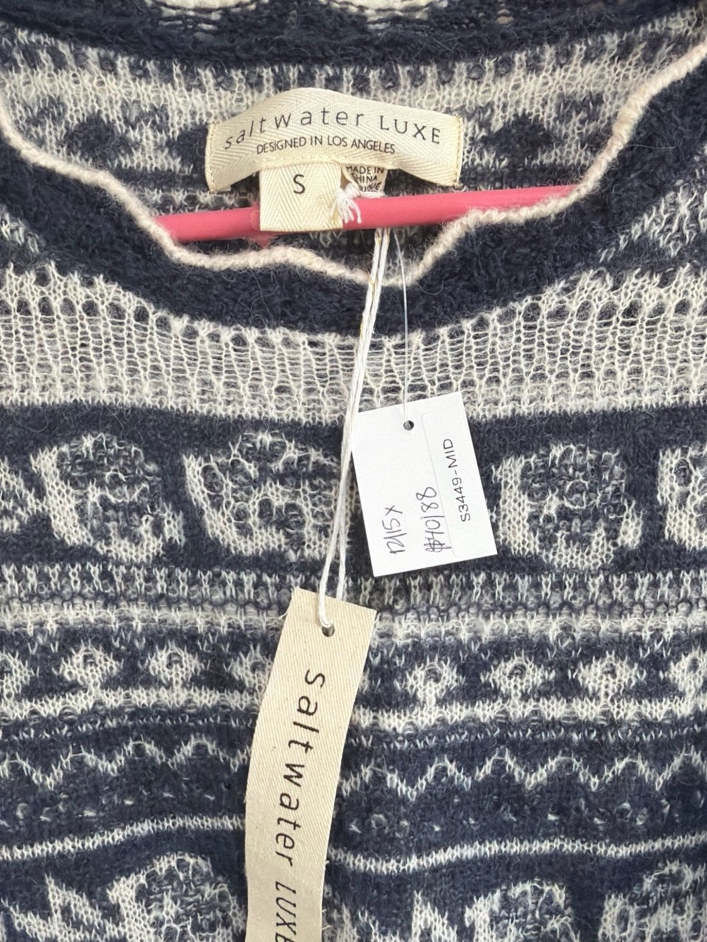 saltwater LUXE Navy and Cream Fair Isle Crewneck Sweater - Picture 6 of 6